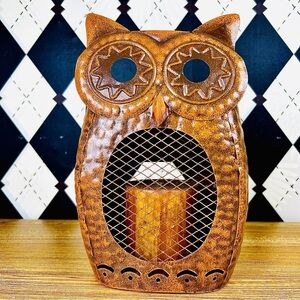 Large Owl Candle Lantern Metal Vintage Sculptural Candle Holder Décor